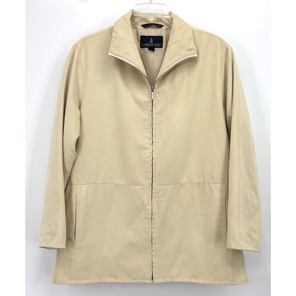 London Fog Jacket Size Large Butter Yellow Faux Suede Full Zip Long Sleeve‎ Coat